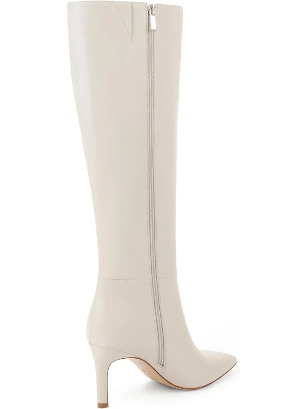 Women's Beige White Pointed Toe Faux Leather Stiletto Heel Over The Knee Boots